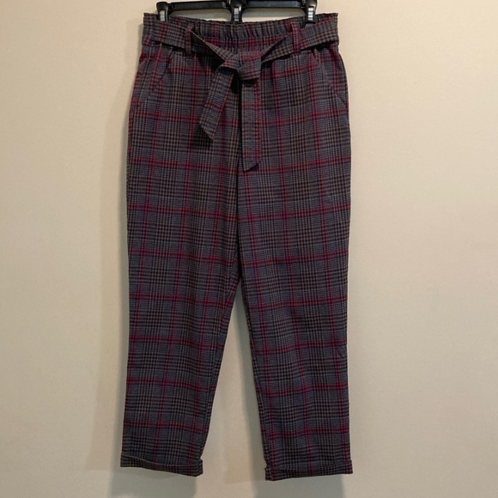 Altar’d State plaid elastic waist cropped trousers Sz S